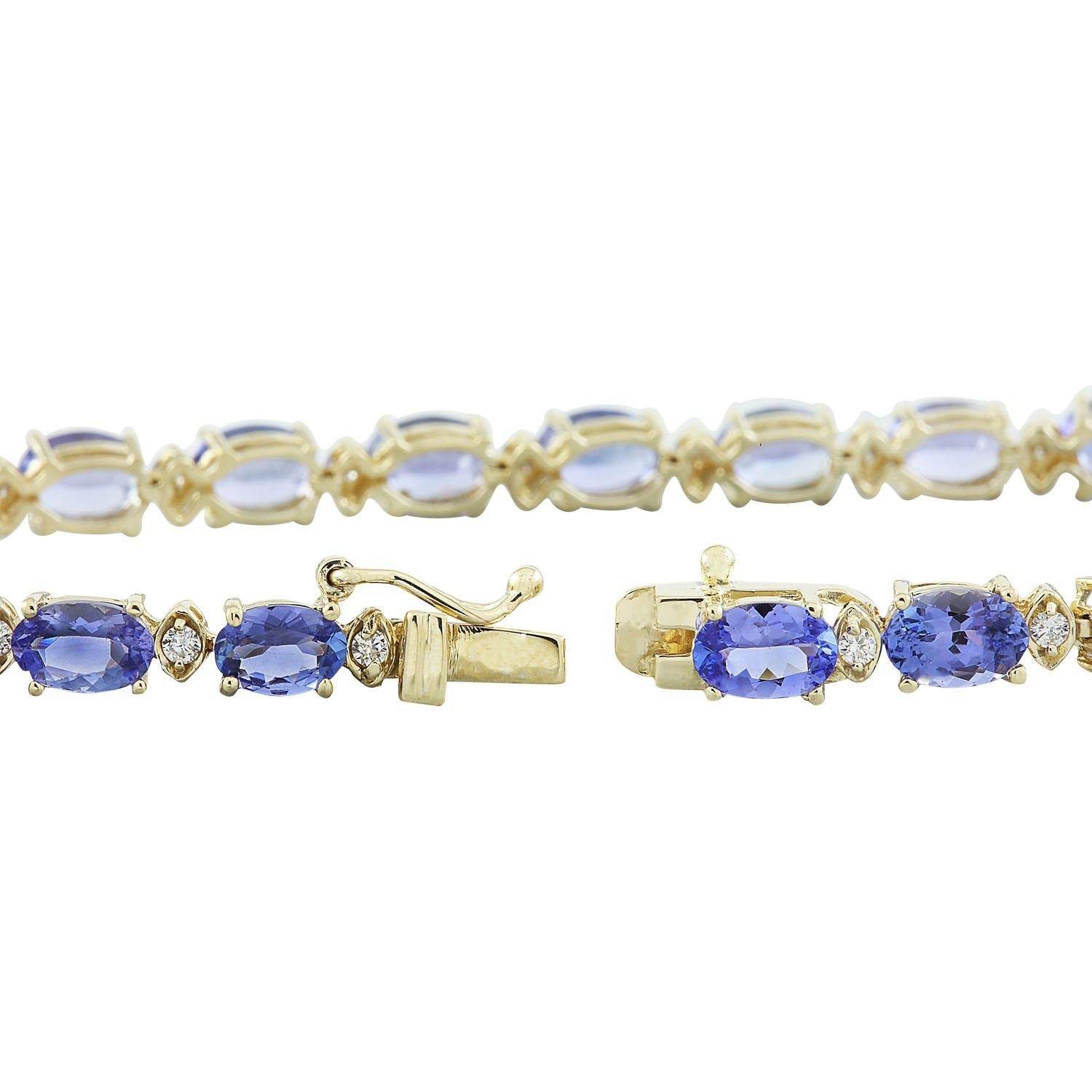 Oval Cut Natural Tanzanite Diamond Bracelet in 14 Karat Solid Yellow Gold  For Sale