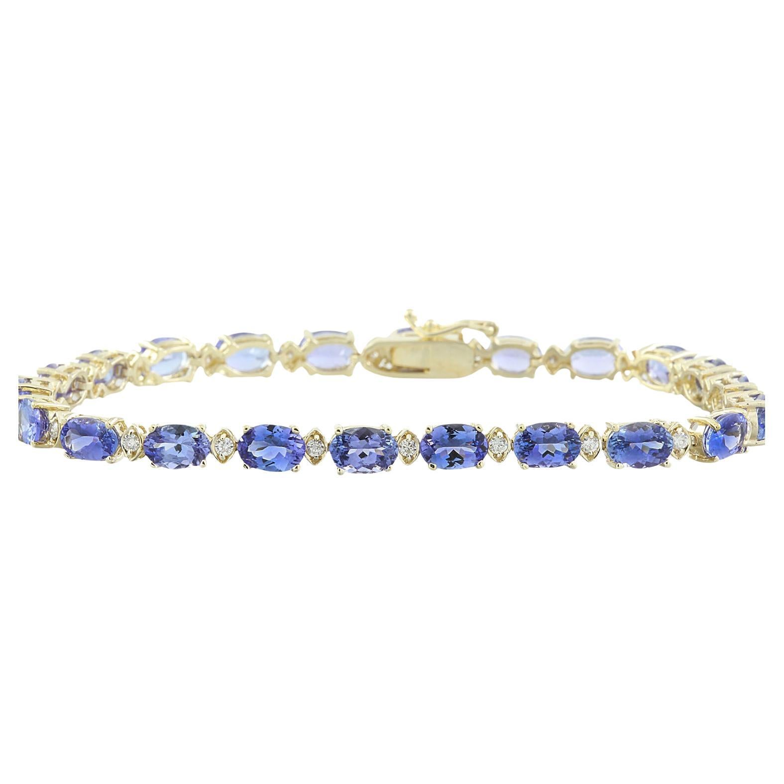 Bracelet en or jaune massif 14 carats avec tanzanite naturelle et diamants 