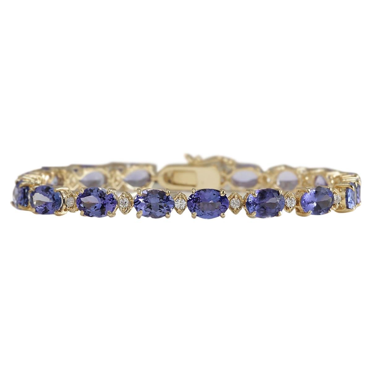 Taille ovale Timeless Bracelet en or jaune 14 carats avec diamant et tanzanite naturelle  en vente