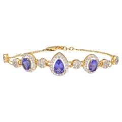 Natural Tanzanite & Diamond Bracelet in 14k Gold