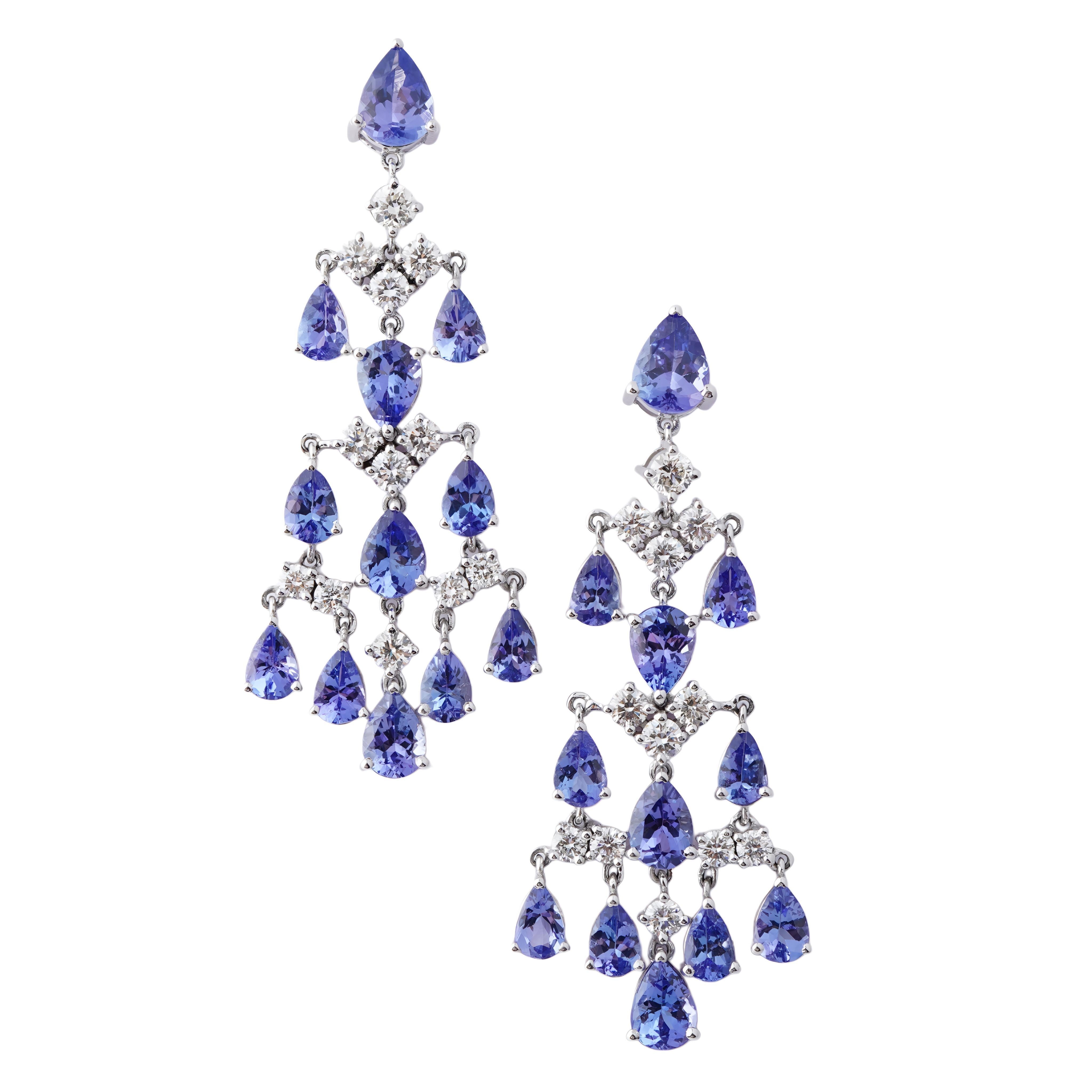 Taglio Asscher Orecchino con diamante e tanzanite naturale in oro 14 carati in vendita