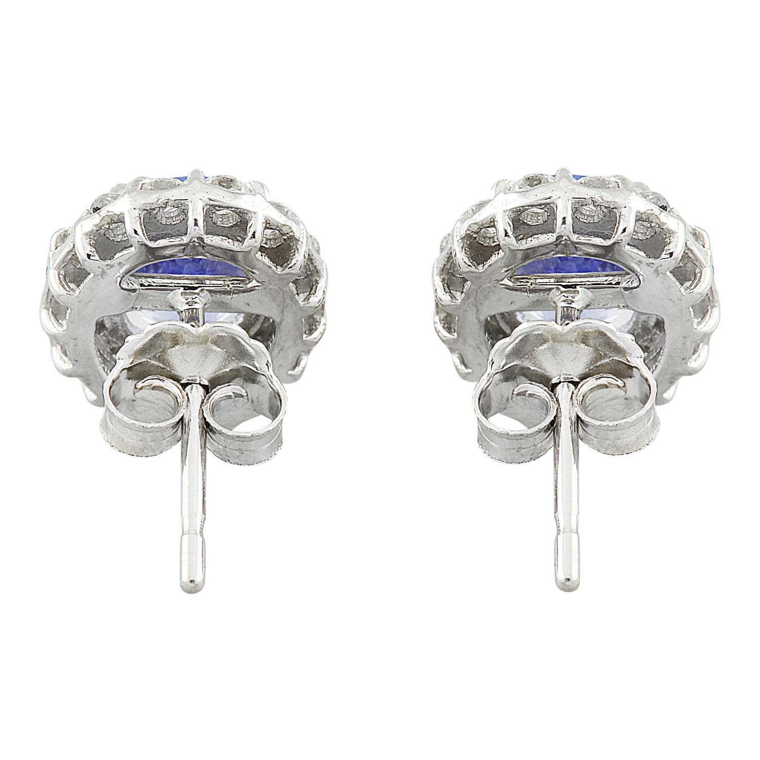 Natural Tanzanite Diamond Earrings  in 14 Karat Solid White Gold  In New Condition For Sale In Los Angeles, CA