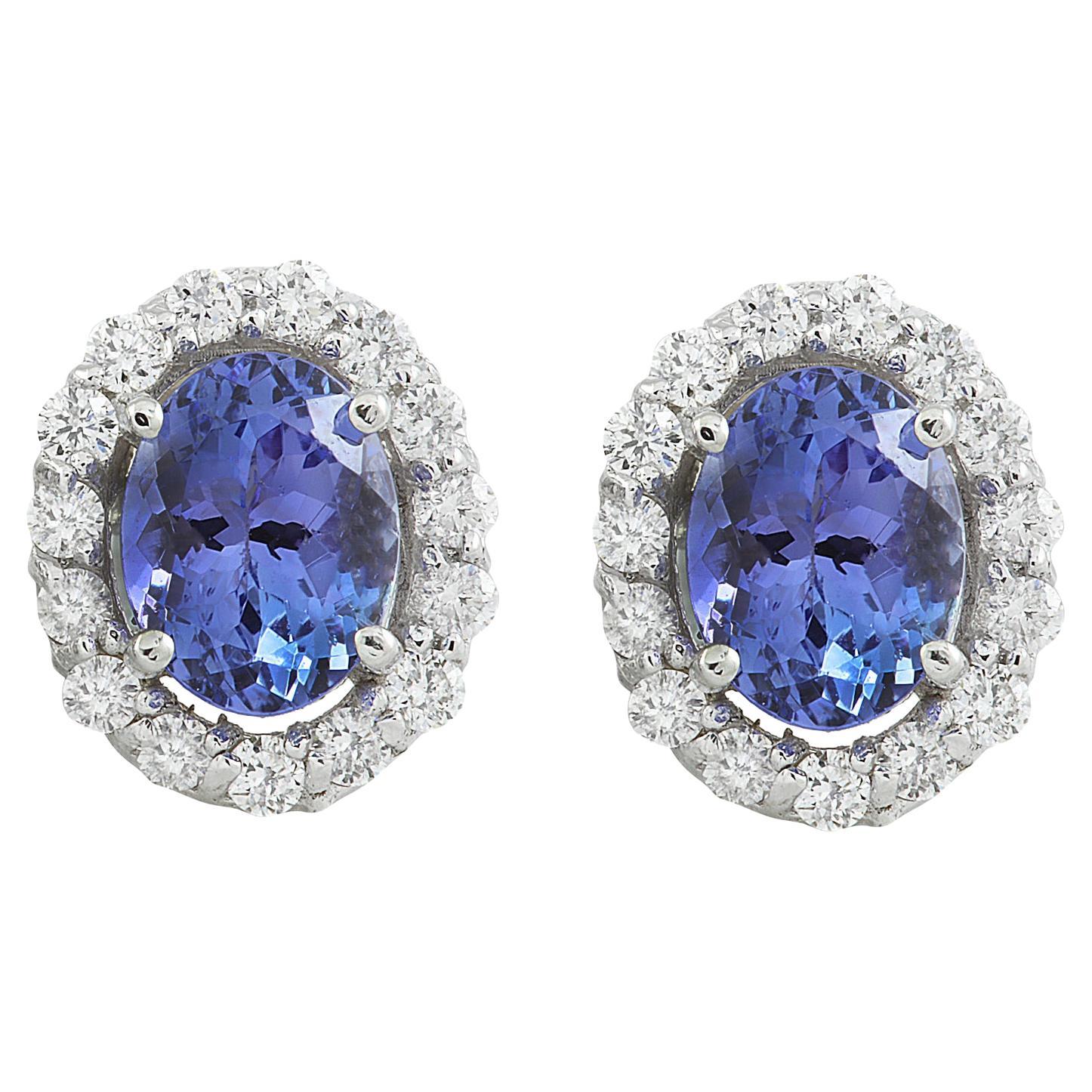 Natural Tanzanite Diamond Earrings  in 14 Karat Solid White Gold  For Sale