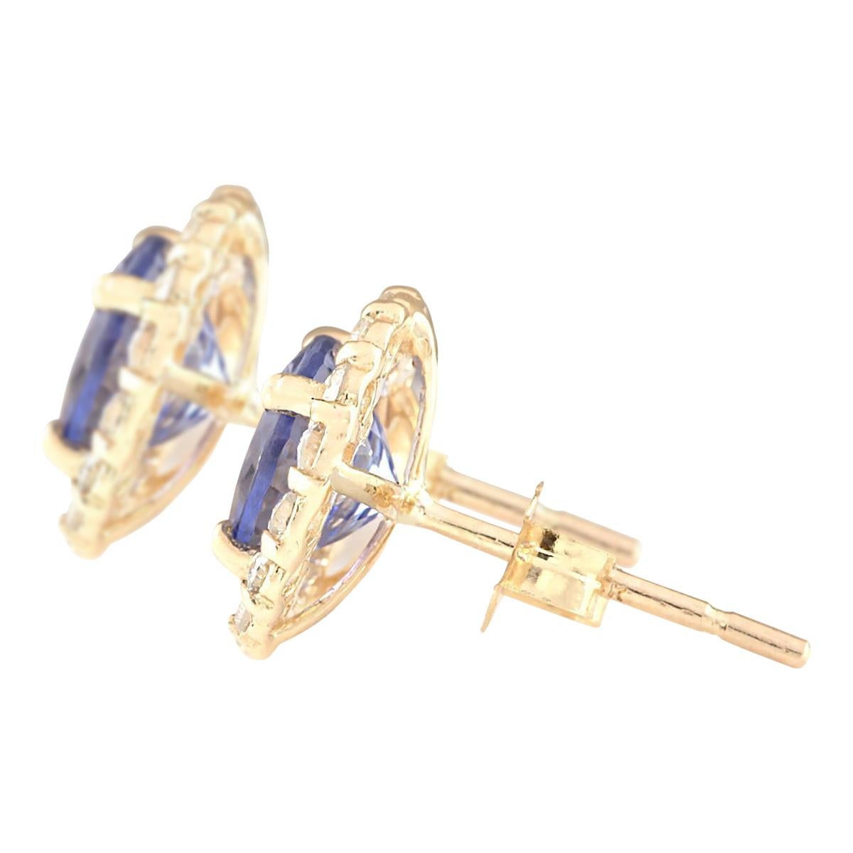 Round Cut Natural Tanzanite Diamond Earrings In 14 Karat Yellow Gold  For Sale