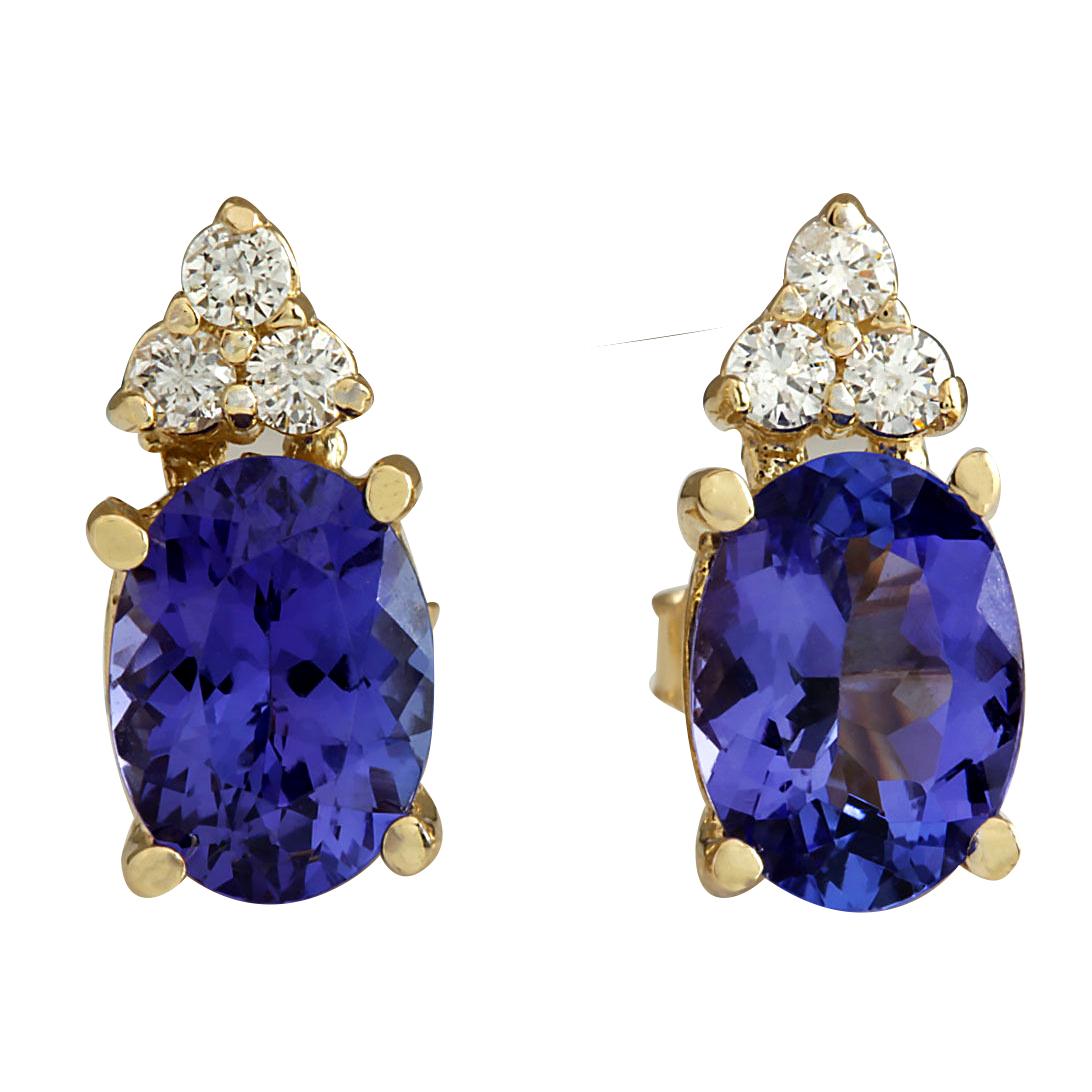Natural Tanzanite Diamond Earrings In 14 Karat Yellow Gold  In New Condition For Sale In Los Angeles, CA