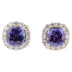 Pendientes de diamantes de tanzanita natural en oro de 18k