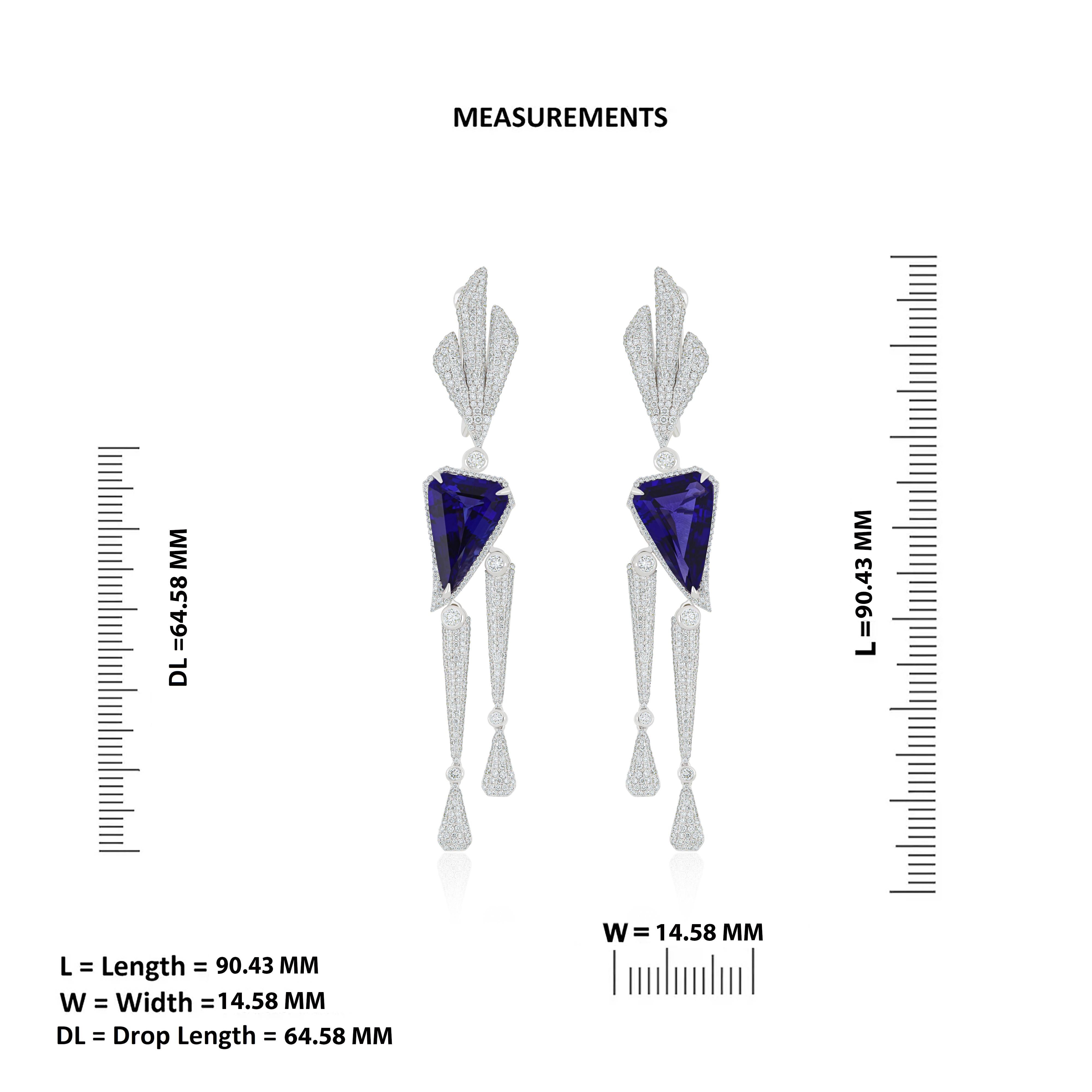 Natural Tanzanite, Diamond Necklace and Matching Ring, Earring in 18k White Gold For Sale 9