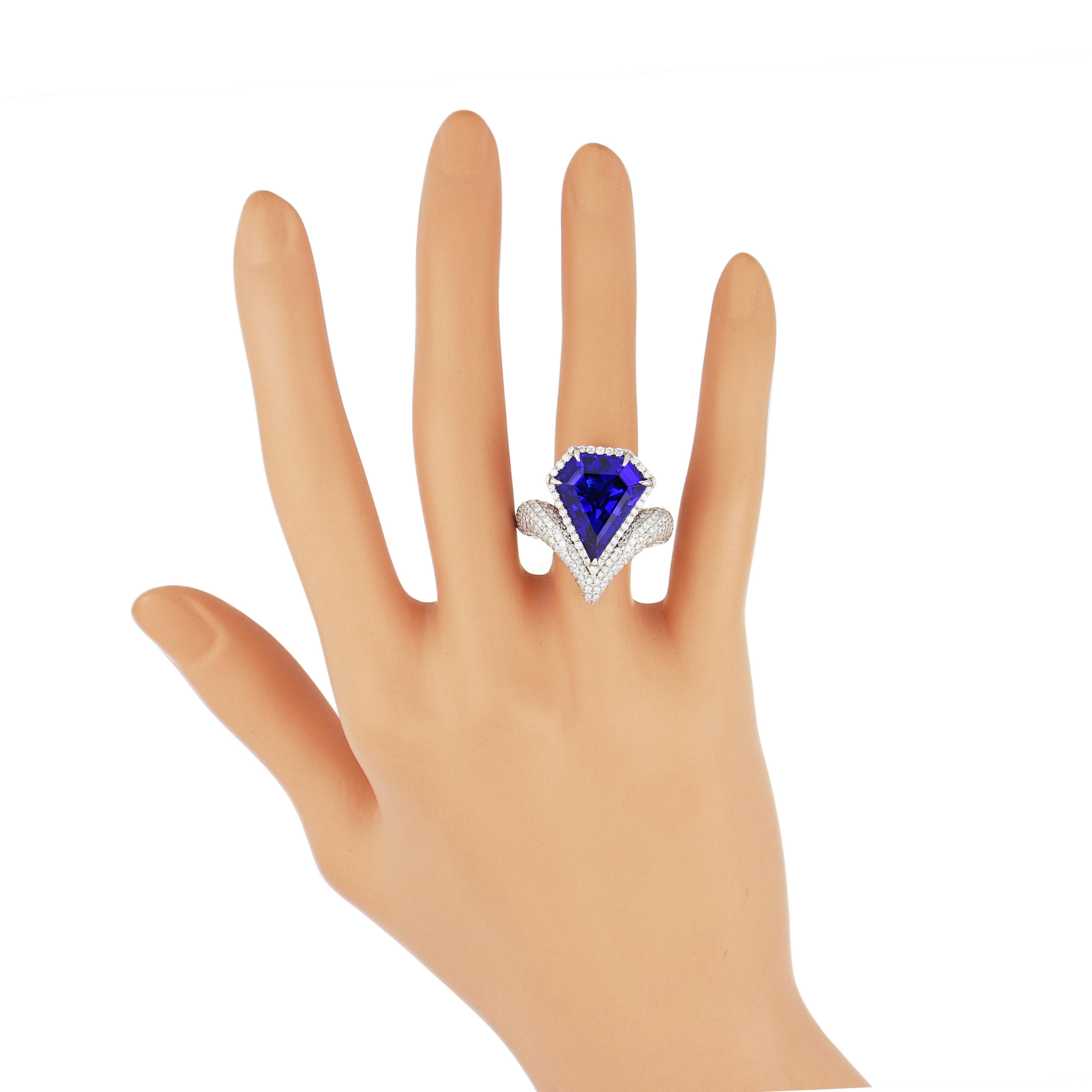 Natural Tanzanite, Diamond Necklace and Matching Ring, Earring in 18k White Gold For Sale 14