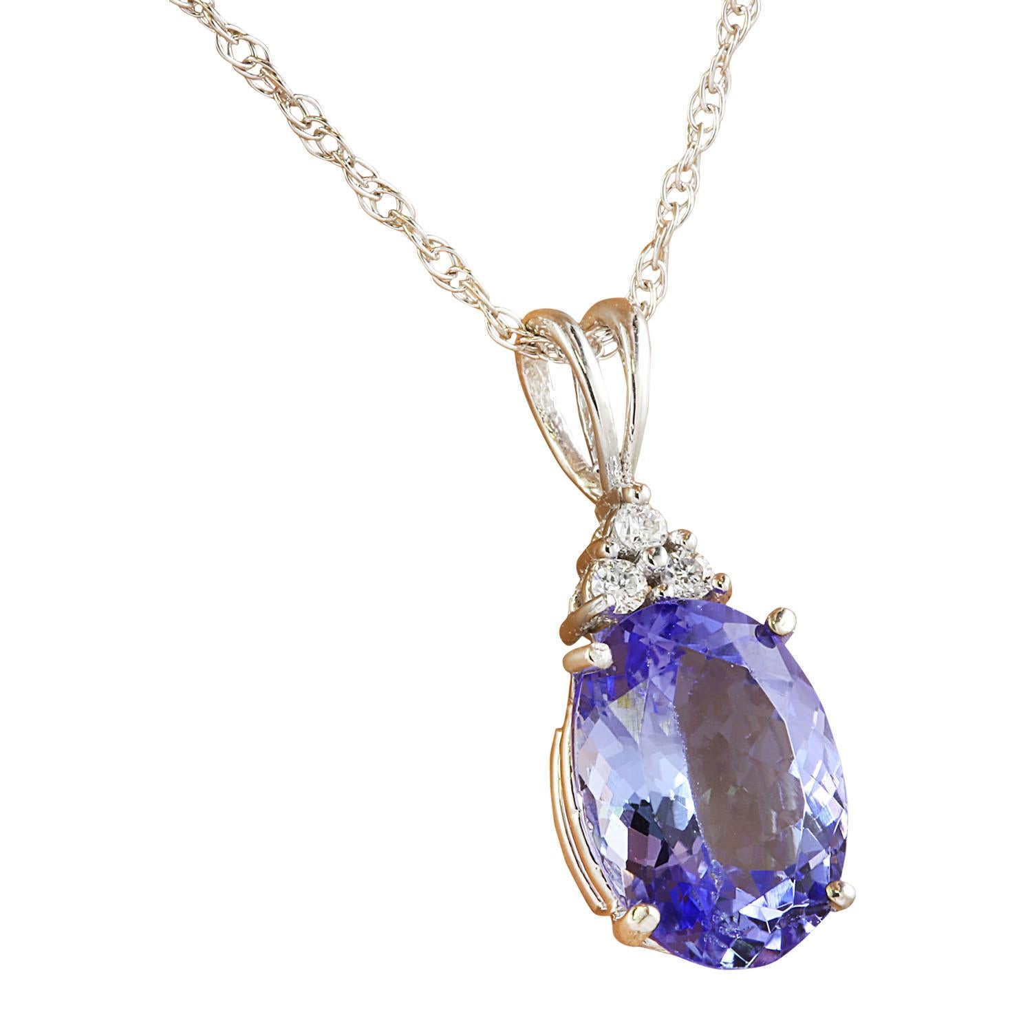 Oval Cut Natural Tanzanite Diamond Necklace in 14 Karat Solid White Gold  For Sale