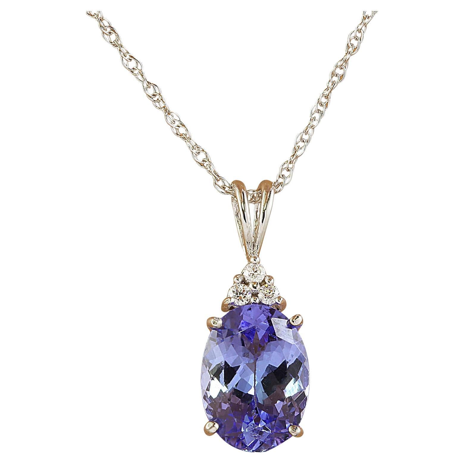Natural Tanzanite Diamond Necklace in 14 Karat Solid White Gold  For Sale