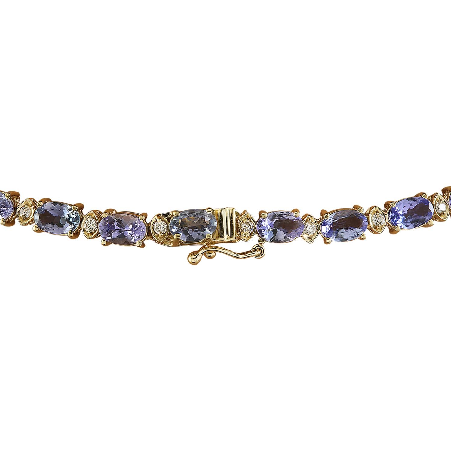 Oval Cut Natural Tanzanite Diamond Necklace in 14 Karat Solid Yellow Gold  For Sale