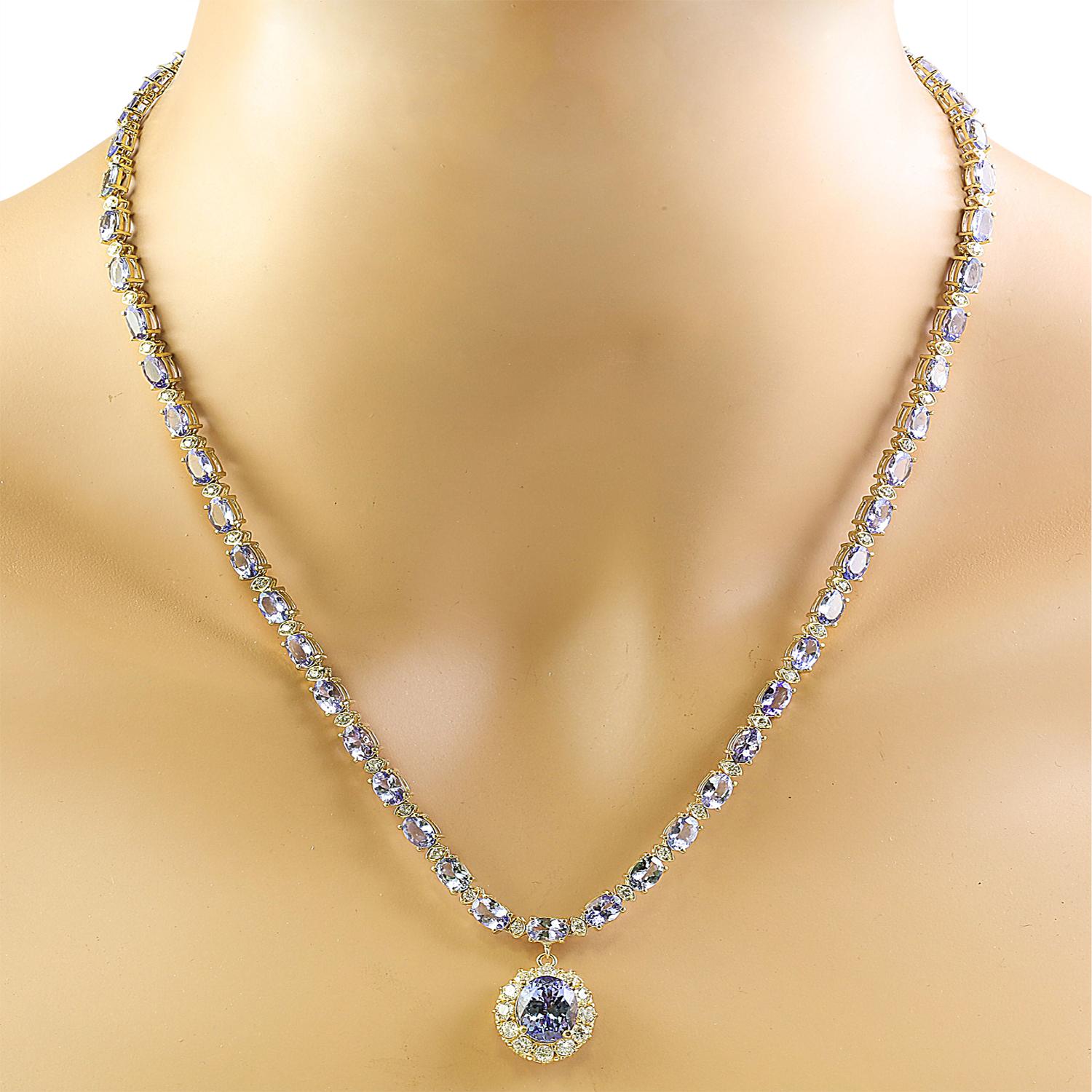 Natural Tanzanite Diamond Necklace in 14 Karat Solid Yellow Gold  In New Condition For Sale In Los Angeles, CA