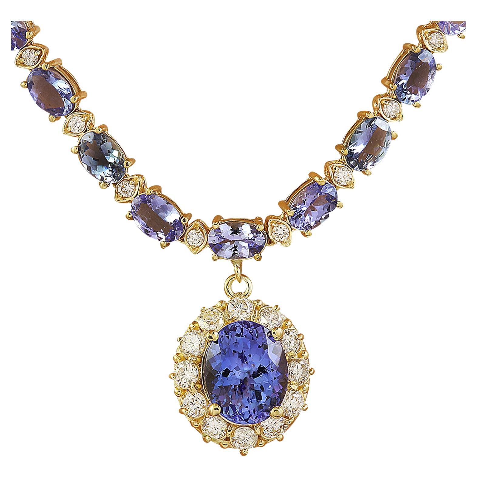 Natural Tanzanite Diamond Necklace in 14 Karat Solid Yellow Gold  For Sale