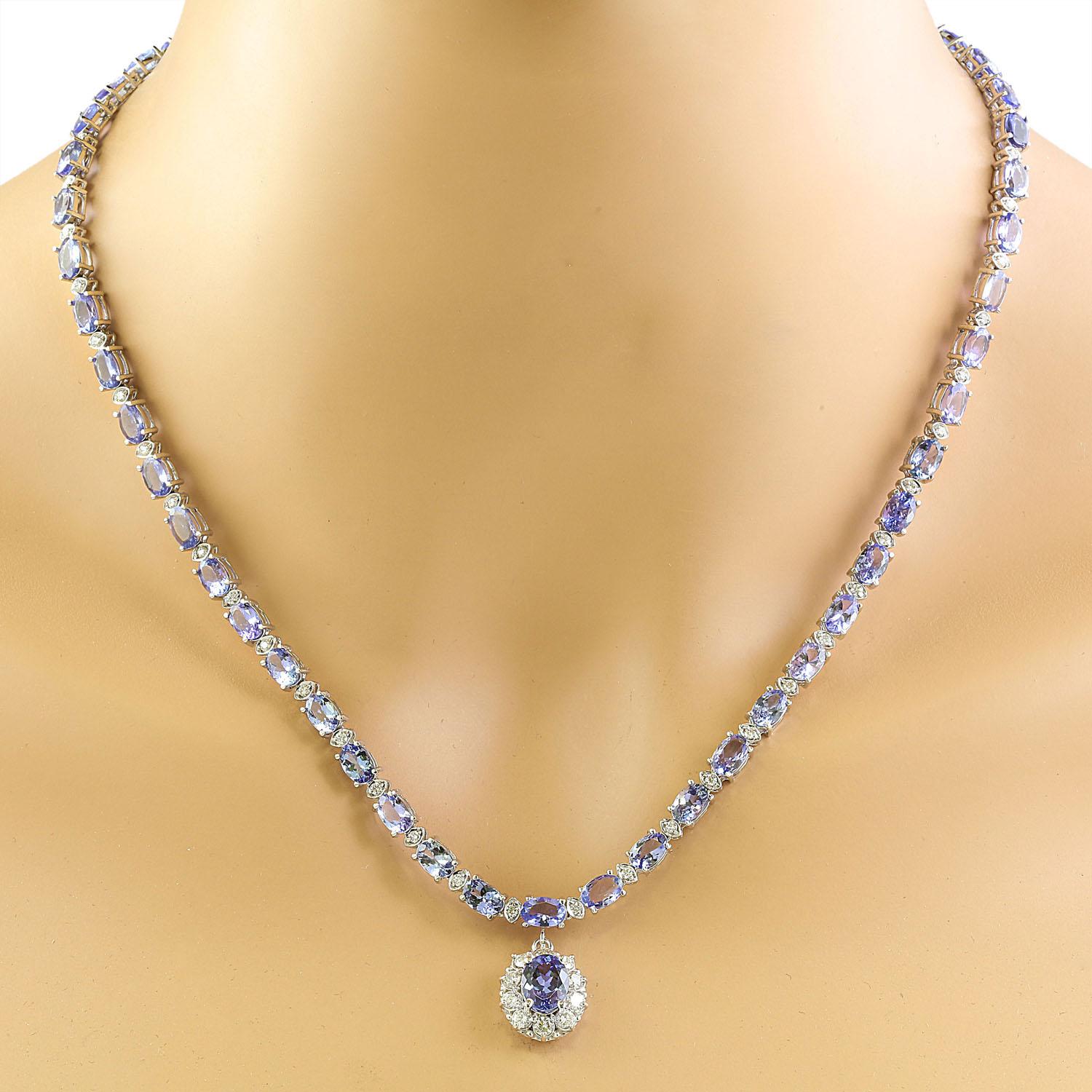 Oval Cut Natural Tanzanite Diamond Necklace In 14 Karat White Gold  For Sale