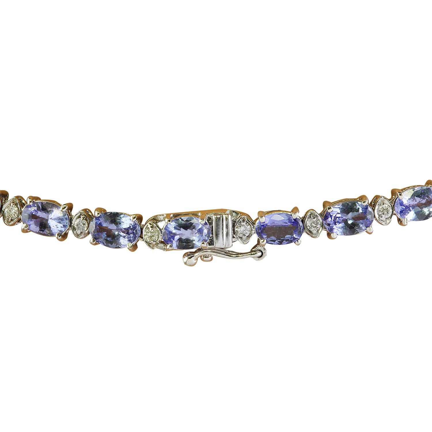Oval Cut Natural Tanzanite Diamond Necklace In 14 Karat White Gold For Sale