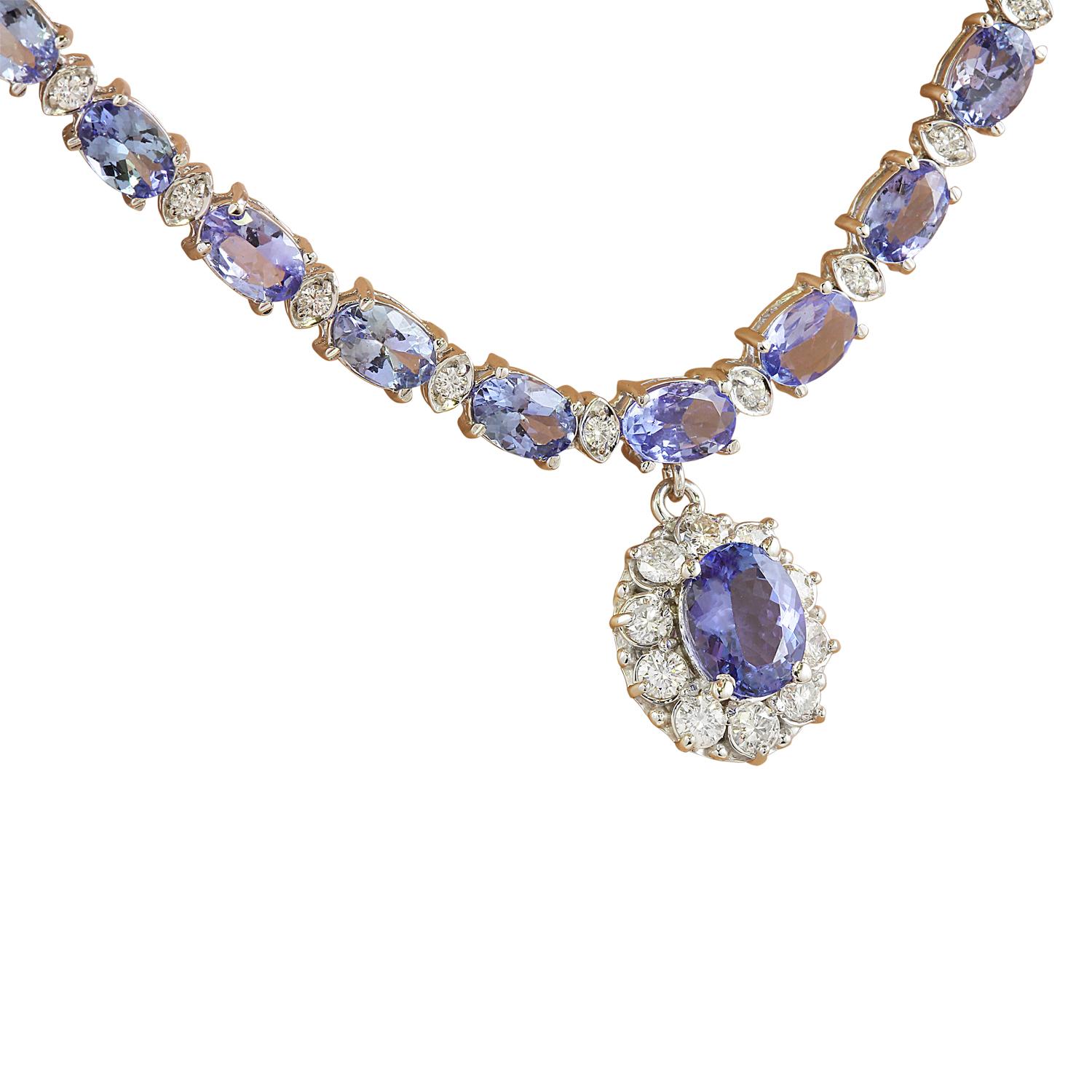 Women's Natural Tanzanite Diamond Necklace In 14 Karat White Gold  For Sale