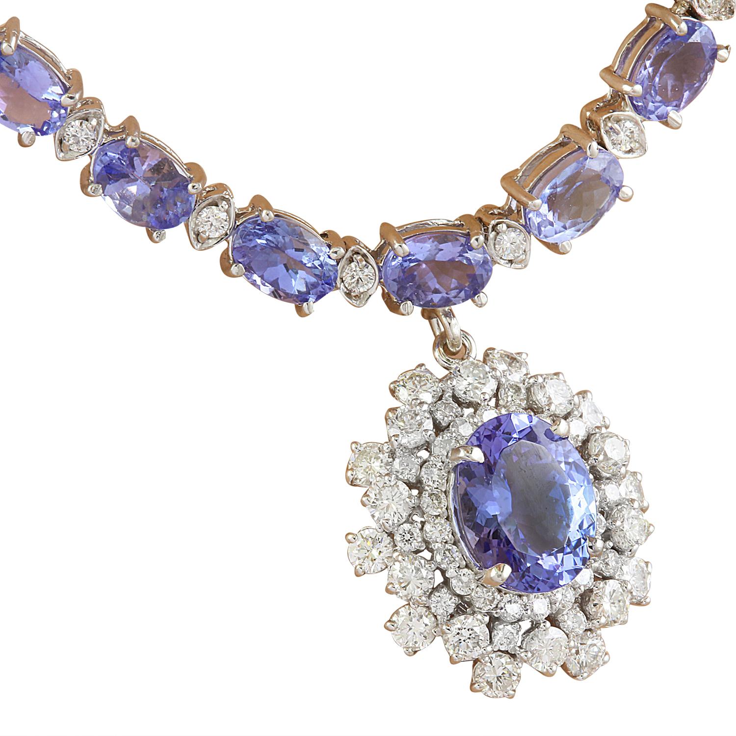 Women's Natural Tanzanite Diamond Necklace In 14 Karat White Gold For Sale
