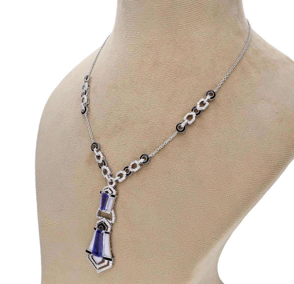 Taille Asscher Collier en or 18k Tanzanite naturelle et diamant en vente