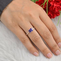 Natural Tanzanite Diamond Pave Toi et Moi Wedding Ring 18 Karat Rose Gold