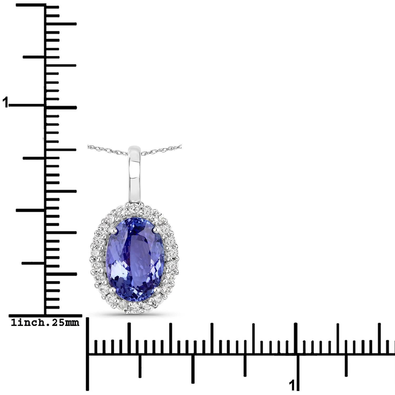 Natural Tanzanite & Diamond Pendant Total Weight 3 Carats 14k White Gold In Excellent Condition In Laguna Niguel, CA