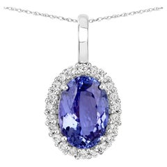 Natural Tanzanite & Diamond Pendant Total Weight 3 Carats 14k White Gold