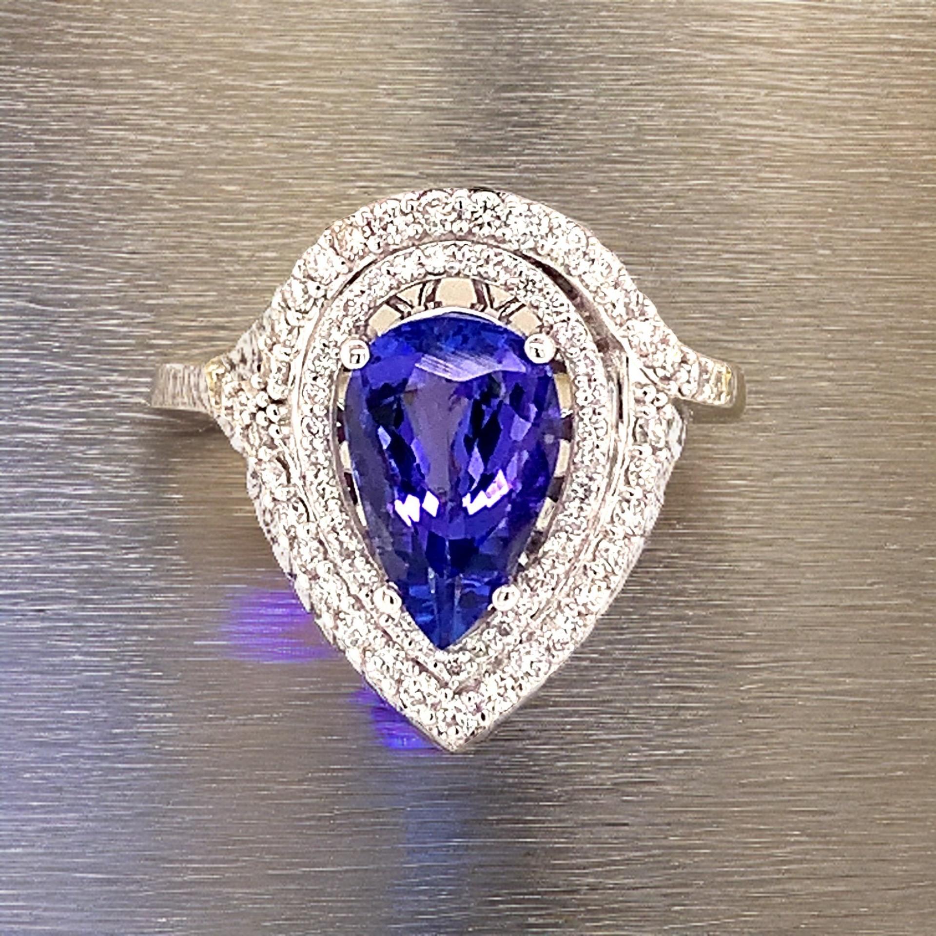 Natural Tanzanite Diamond Ring 14k Gold 4.54 TCW GIA Certified For Sale 2