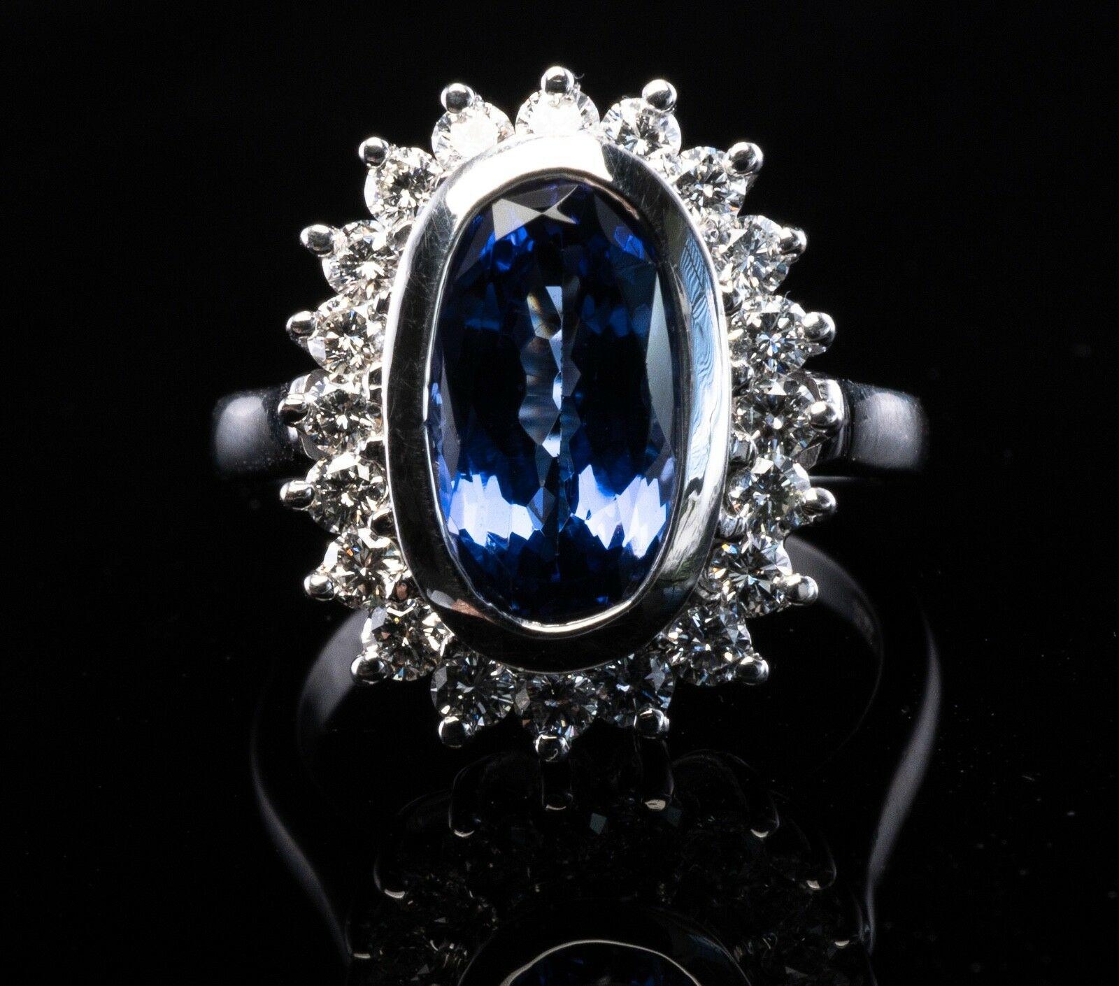 Natural Tanzanite Diamond Ring 18K White Gold Oval For Sale 7