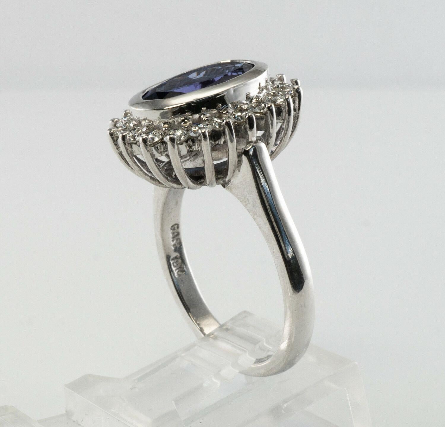Natural Tanzanite Diamond Ring 18K White Gold Oval For Sale 4