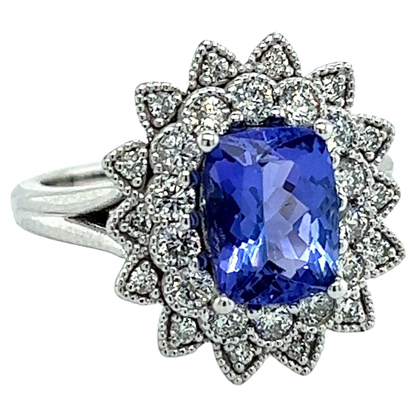 Natural Tanzanite Diamond Ring 6.5 14k W Gold 2.61 TCW Certified For Sale