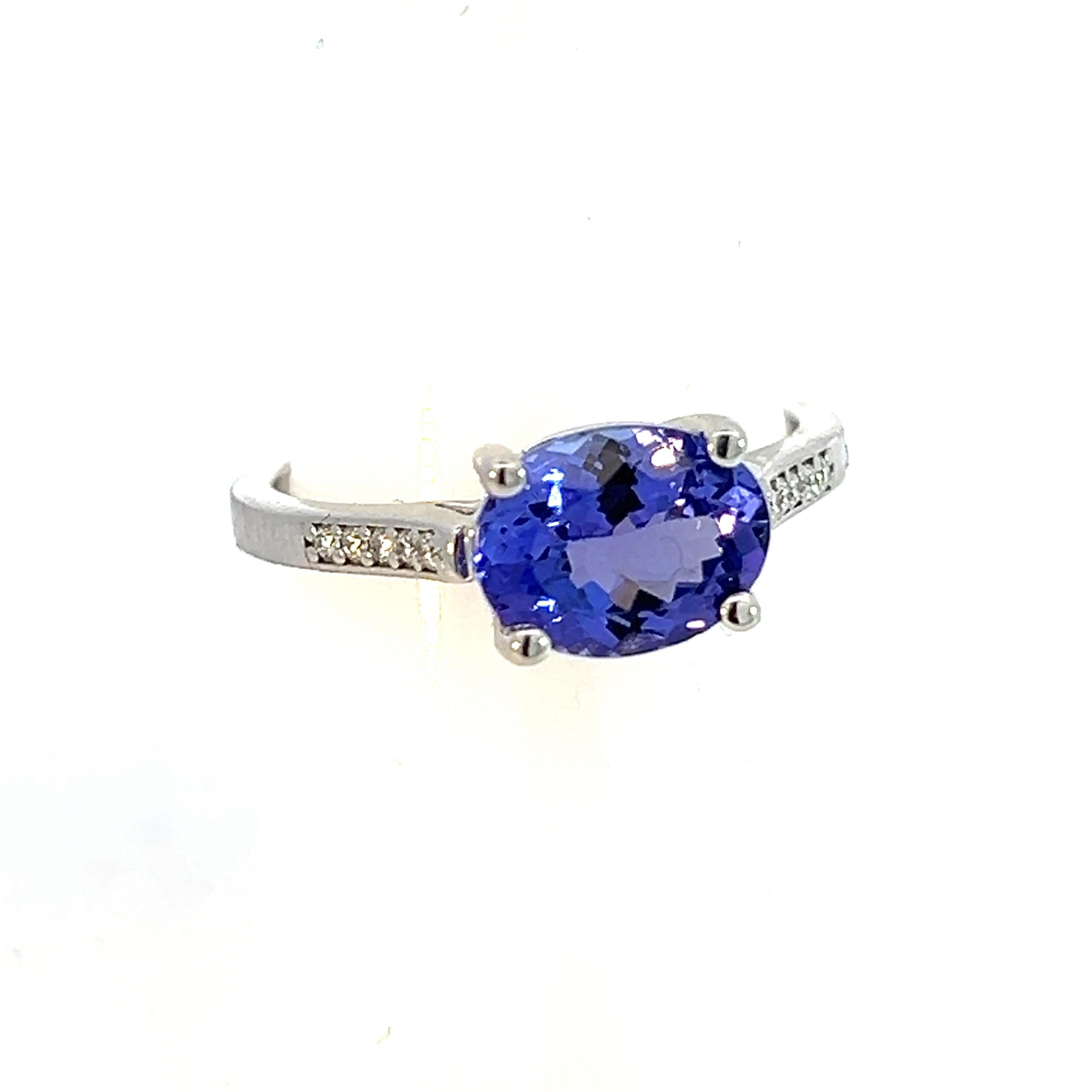 Women's Natural Tanzanite Diamond Ring 6.5 14k WG 2.05 TCW Certified For Sale