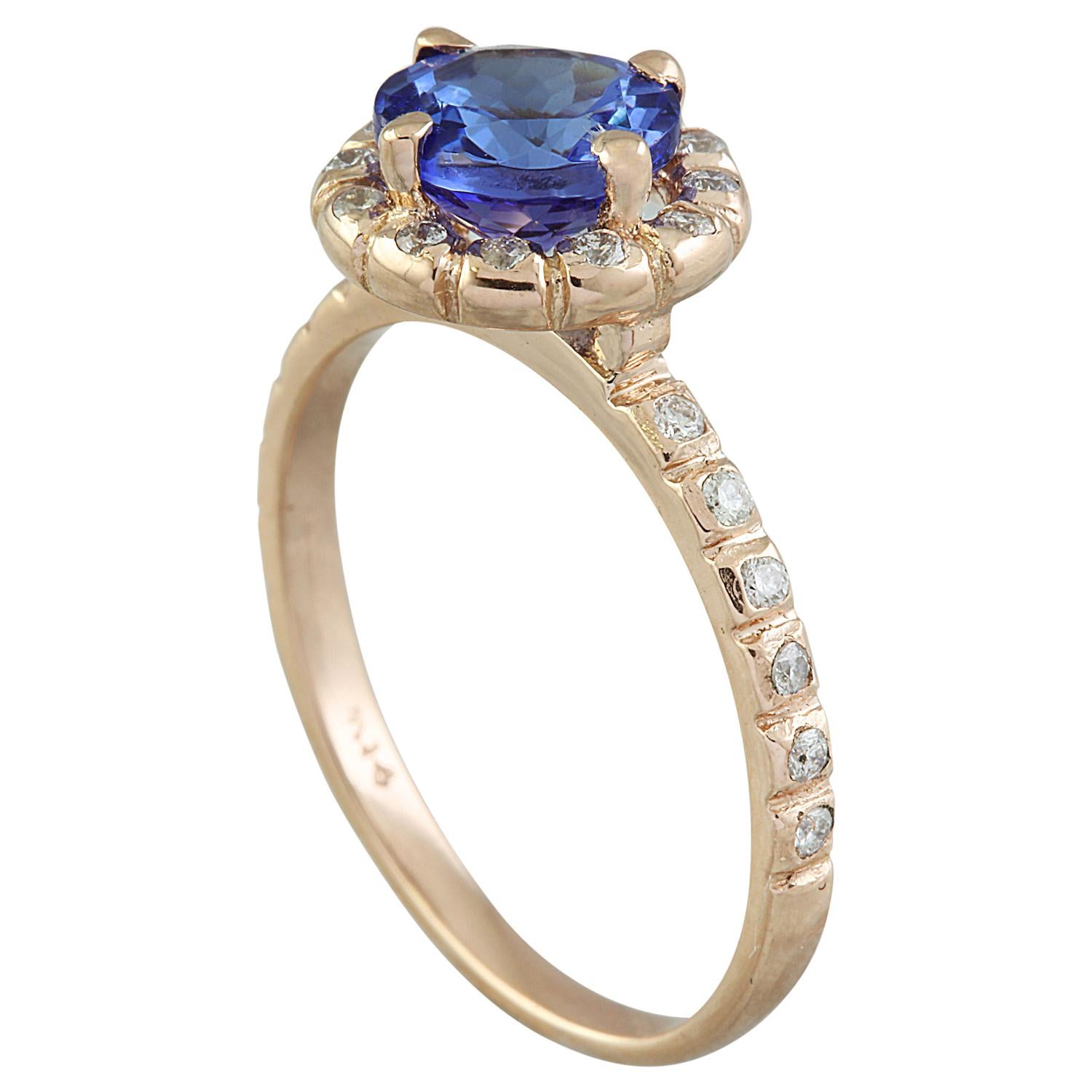 Round Cut Natural Tanzanite Diamond Ring In 14 Karat Rose Gold  For Sale