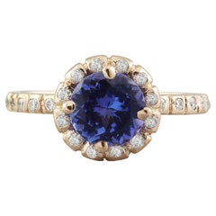 Bague en or rose 14 carats avec tanzanite naturelle et diamants 