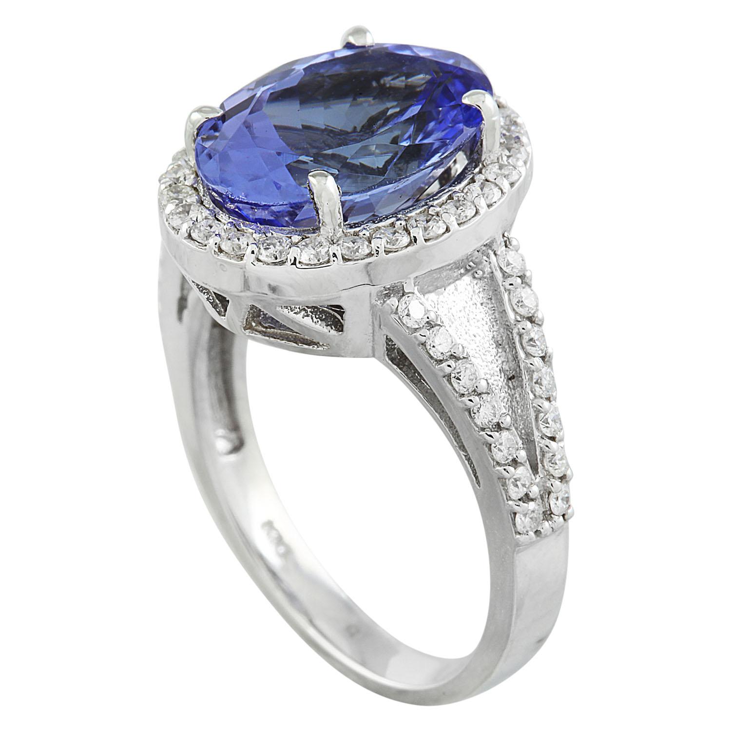 Oval Cut Natural Tanzanite Diamond Ring in 14 Karat Solid White Gold  For Sale