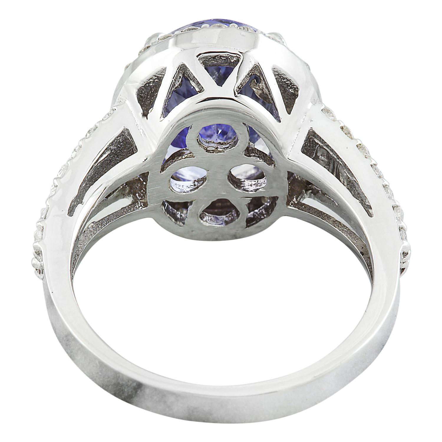 Natural Tanzanite Diamond Ring in 14 Karat Solid White Gold  In New Condition For Sale In Los Angeles, CA