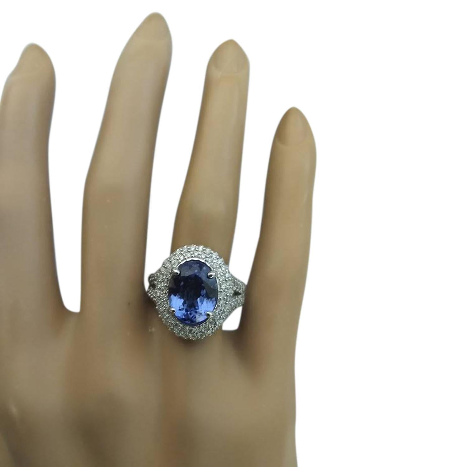 Oval Cut Natural Tanzanite Diamond Ring in 14 Karat Solid White Gold  For Sale