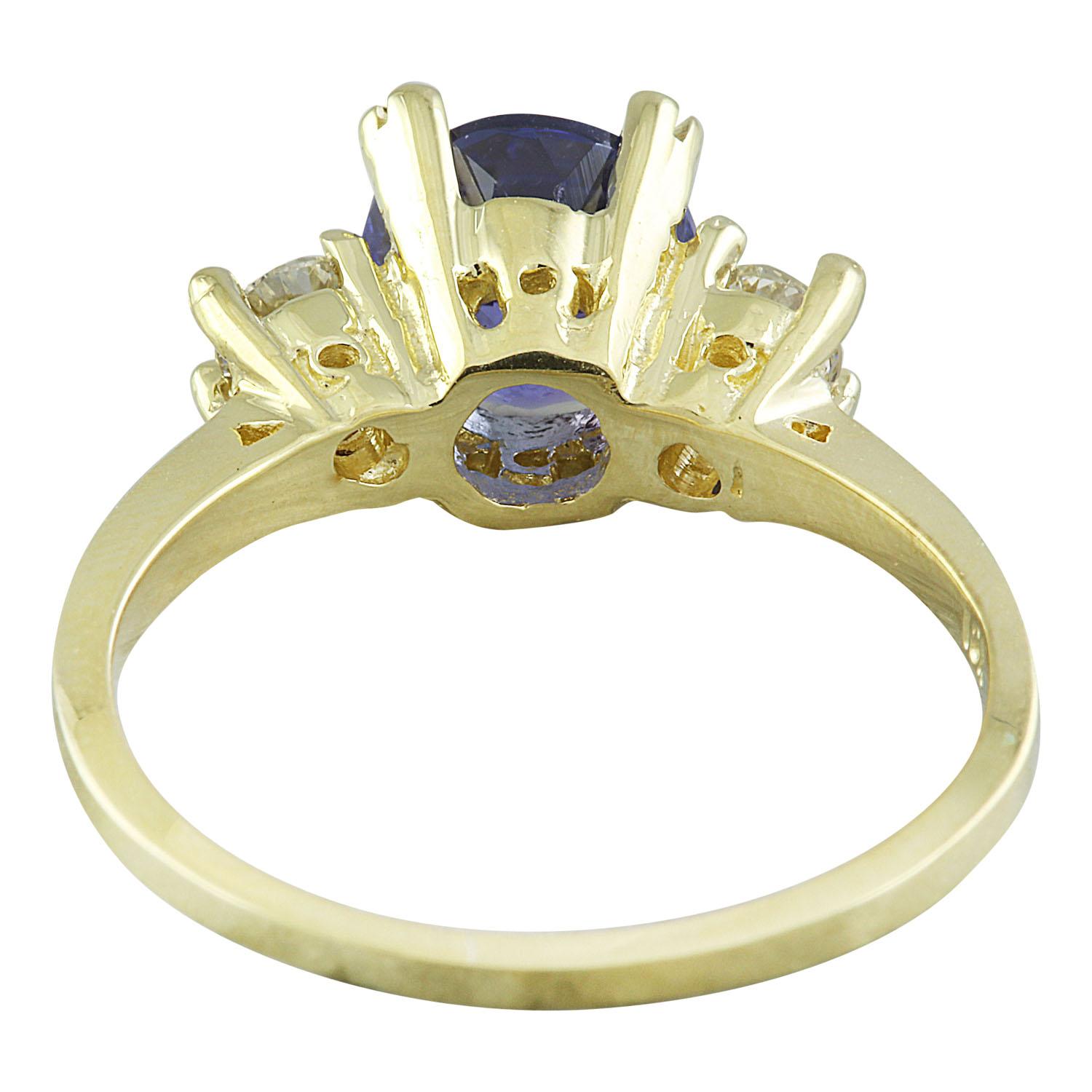 Bague en or jaune massif 14 carats avec tanzanite naturelle et diamant  Pour femmes en vente