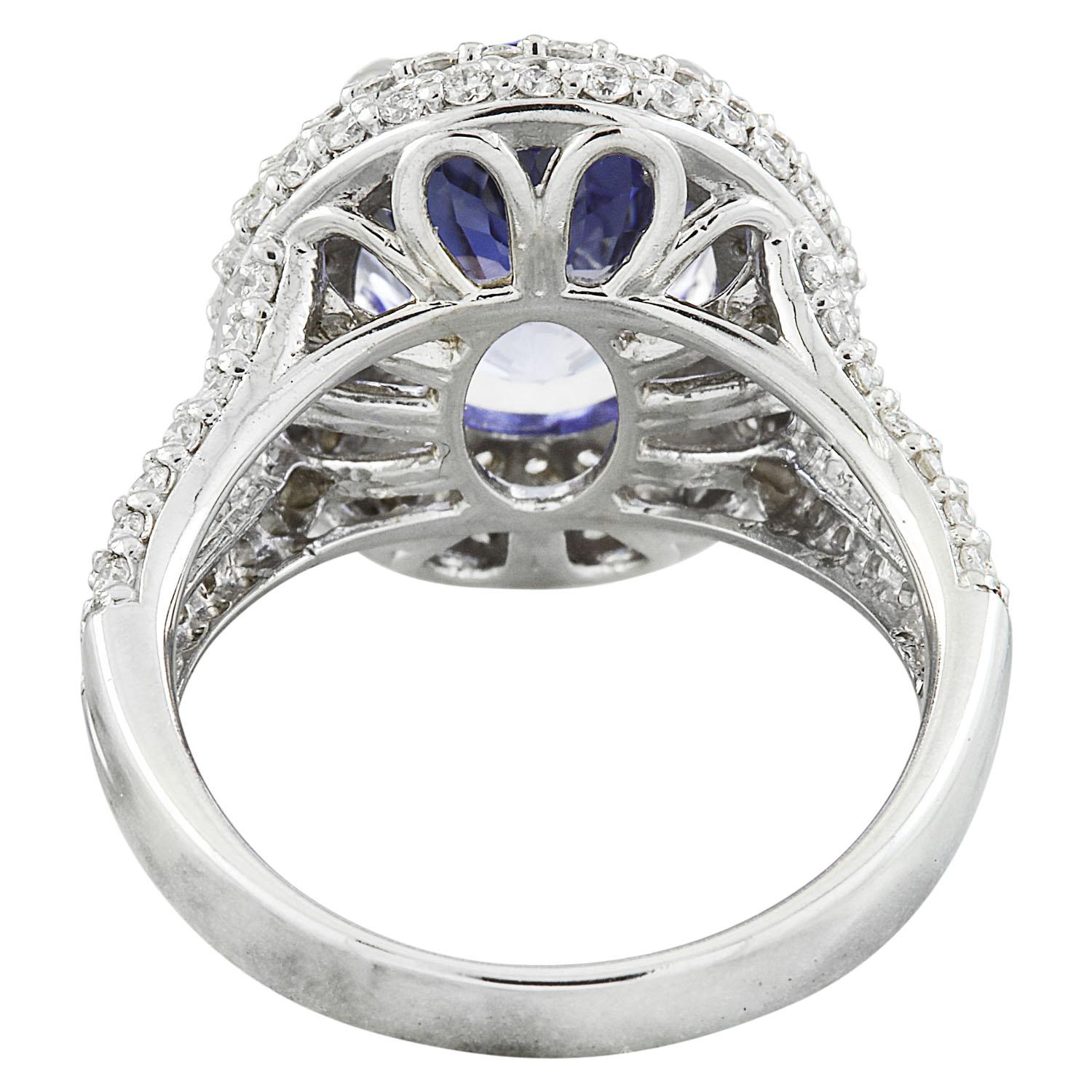 Women's Natural Tanzanite Diamond Ring in 14 Karat Solid White Gold  For Sale