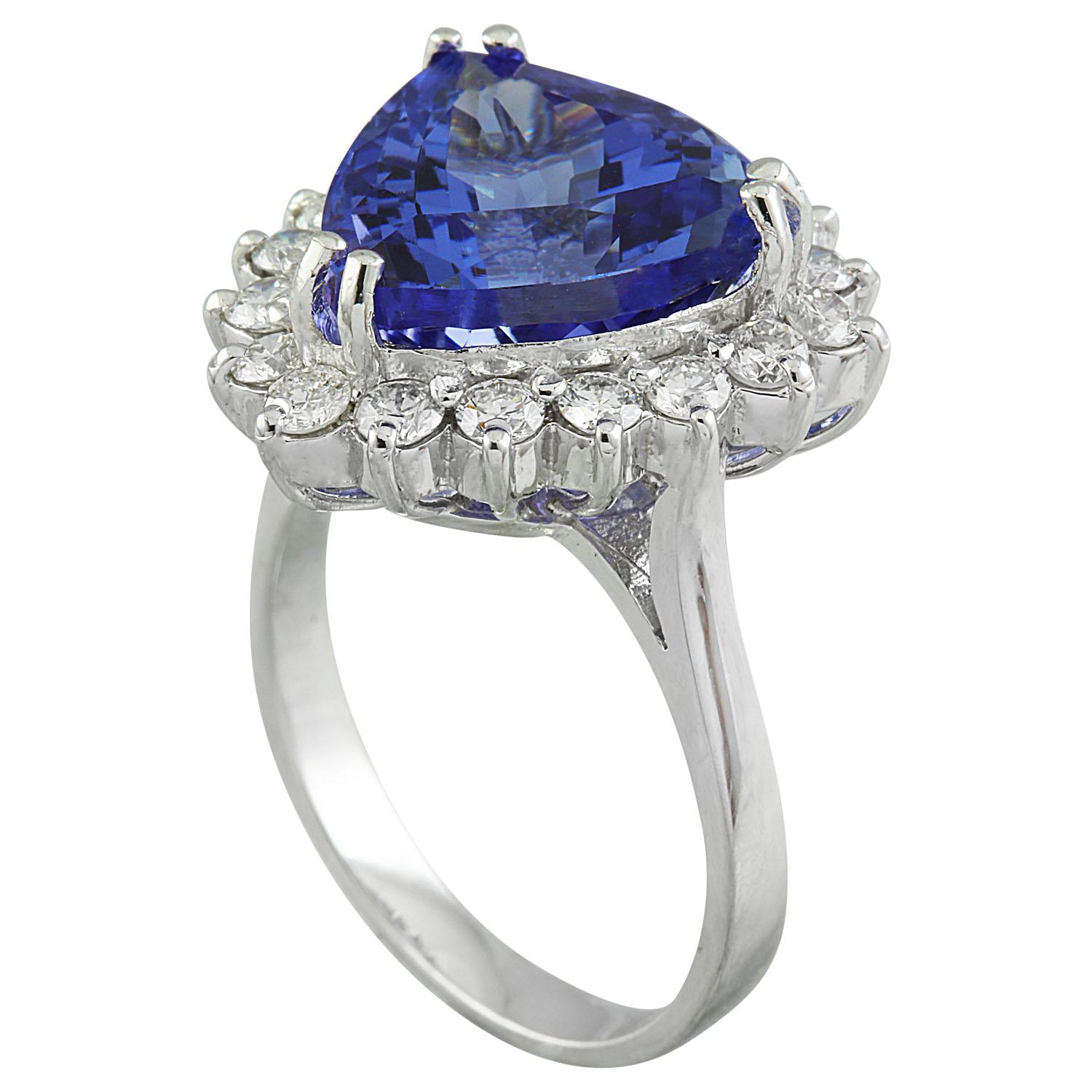 Trillion Cut Natural Tanzanite Diamond Ring In 14 Karat White Gold For Sale