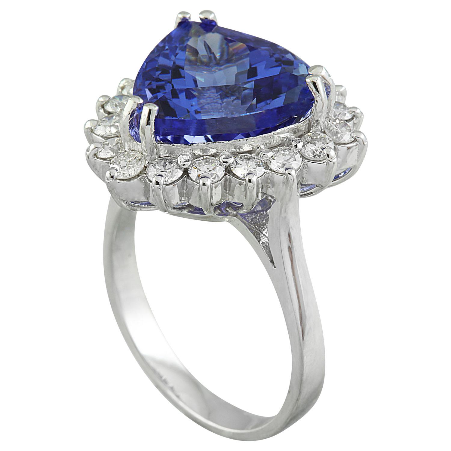 Trillion Cut Natural Tanzanite Diamond Ring In 14 Karat White Gold  For Sale