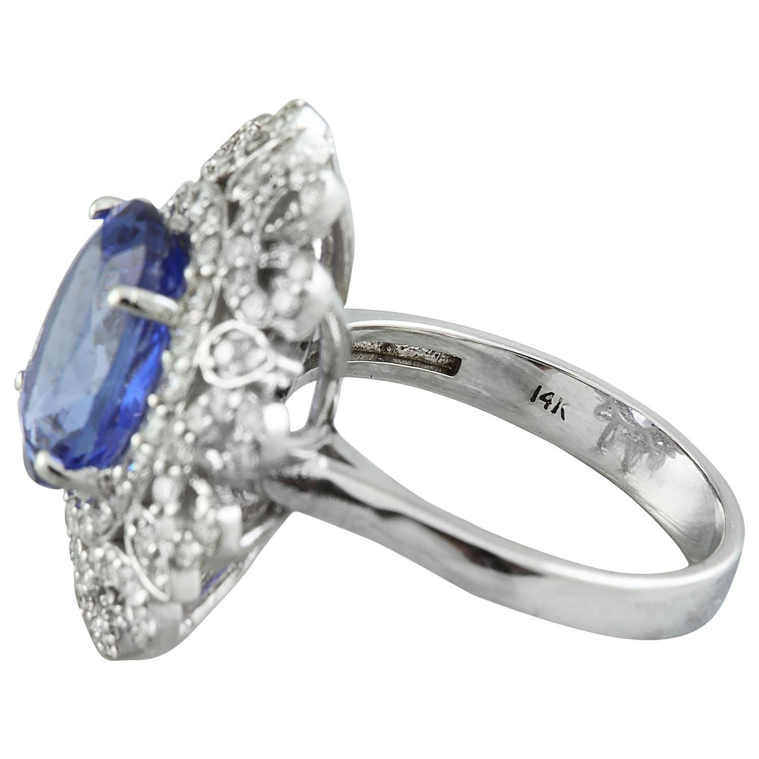 Oval Cut Natural Tanzanite Diamond Ring In 14 Karat White Gold For Sale