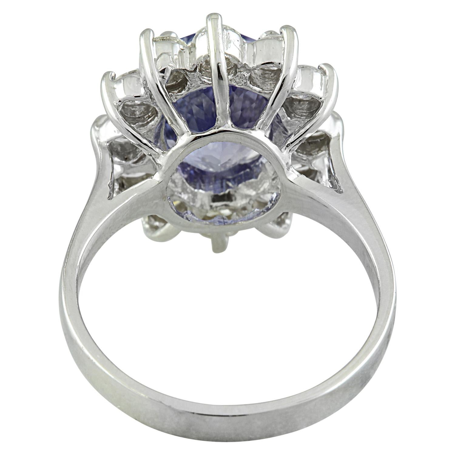 Natural Tanzanite Diamond Ring In 14 Karat White Gold  In New Condition For Sale In Los Angeles, CA