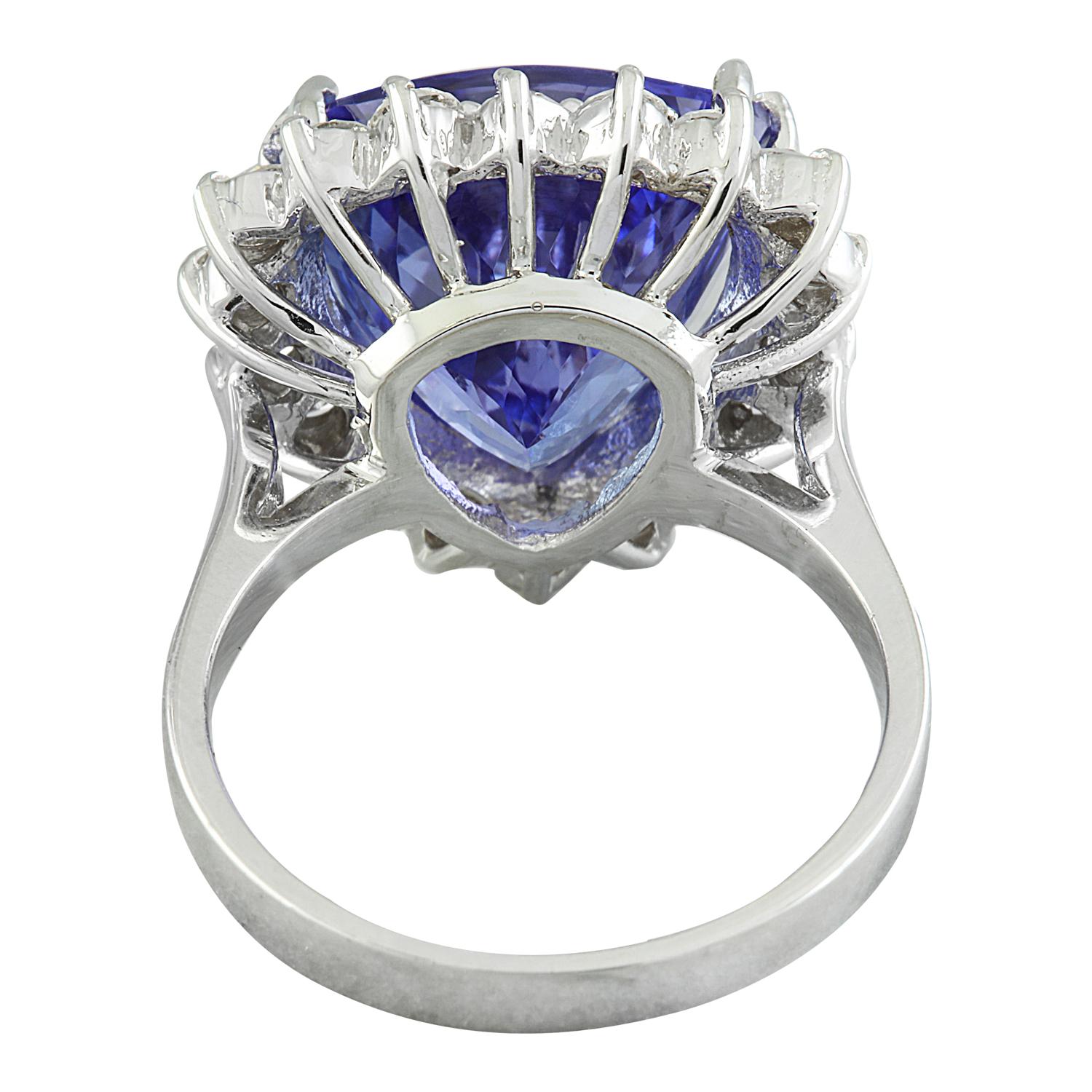 Natural Tanzanite Diamond Ring In 14 Karat White Gold  In New Condition For Sale In Los Angeles, CA