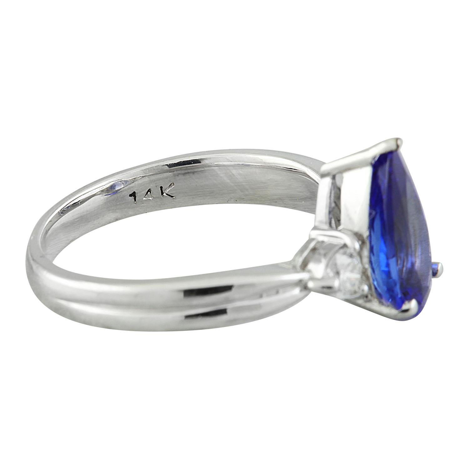 Natural Tanzanite Diamond Ring In 14 Karat White Gold  In New Condition For Sale In Los Angeles, CA