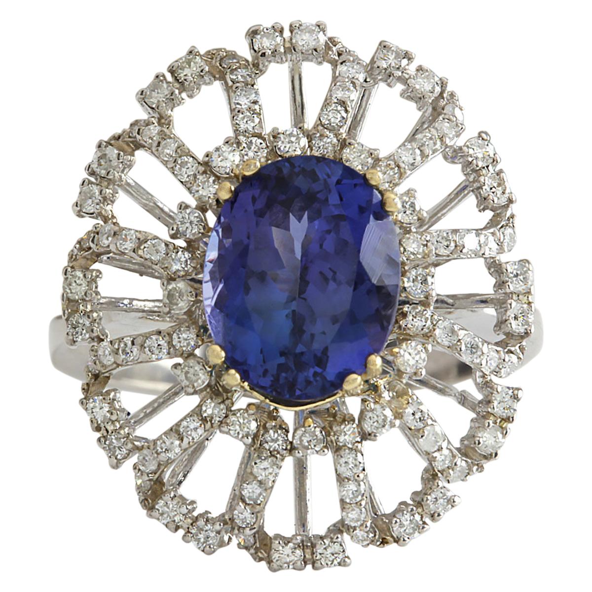 Natural Tanzanite Diamond Ring In 14 Karat White Gold In New Condition For Sale In Manhattan Beach, CA