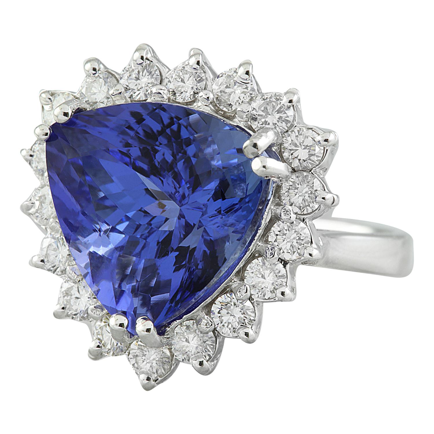 Women's Natural Tanzanite Diamond Ring In 14 Karat White Gold For Sale