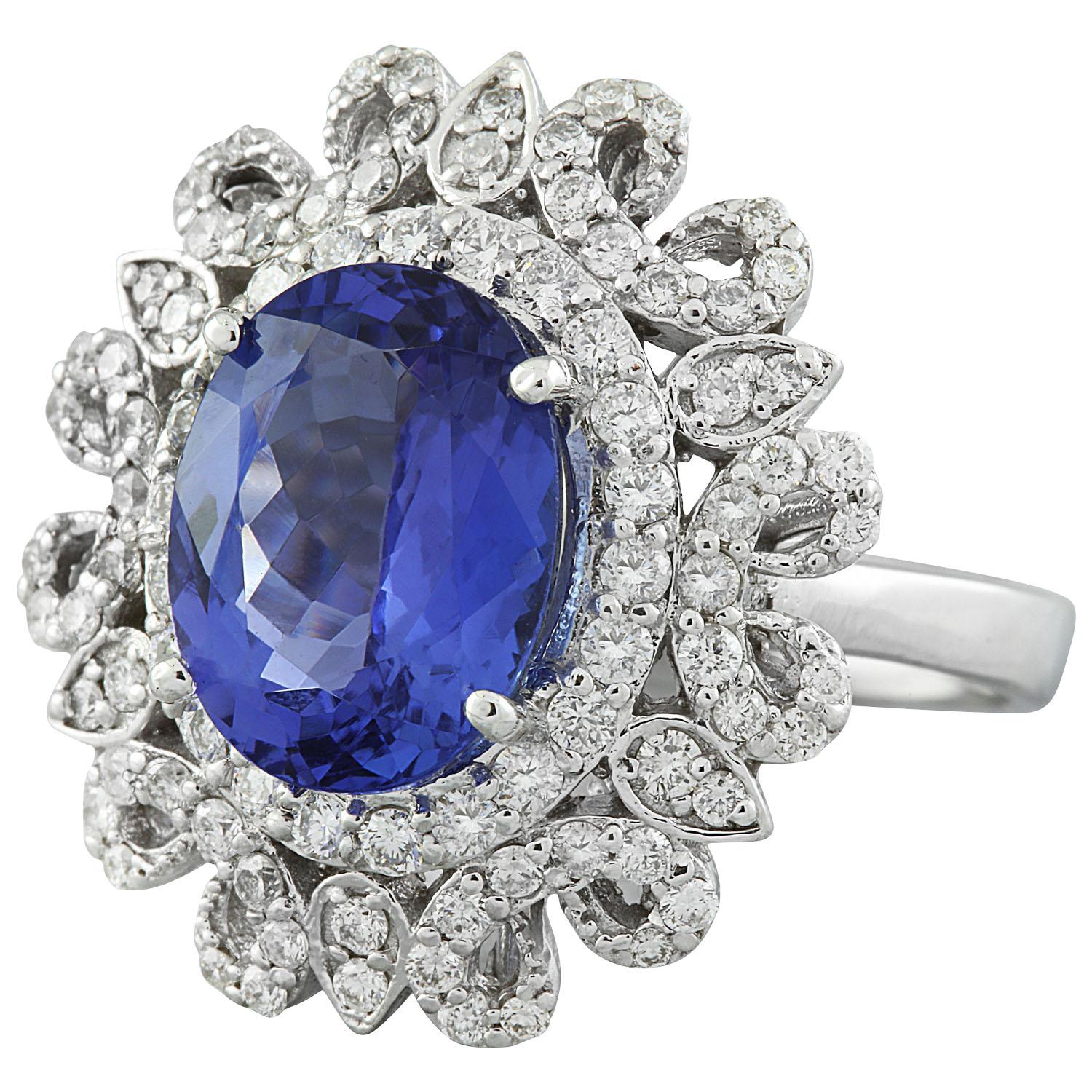 Women's Natural Tanzanite Diamond Ring In 14 Karat White Gold For Sale
