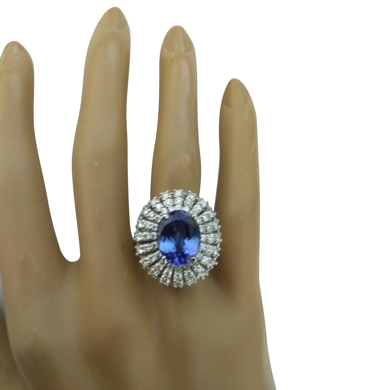 Natural Tanzanite Diamond Ring In 14 Karat White Gold  For Sale 1