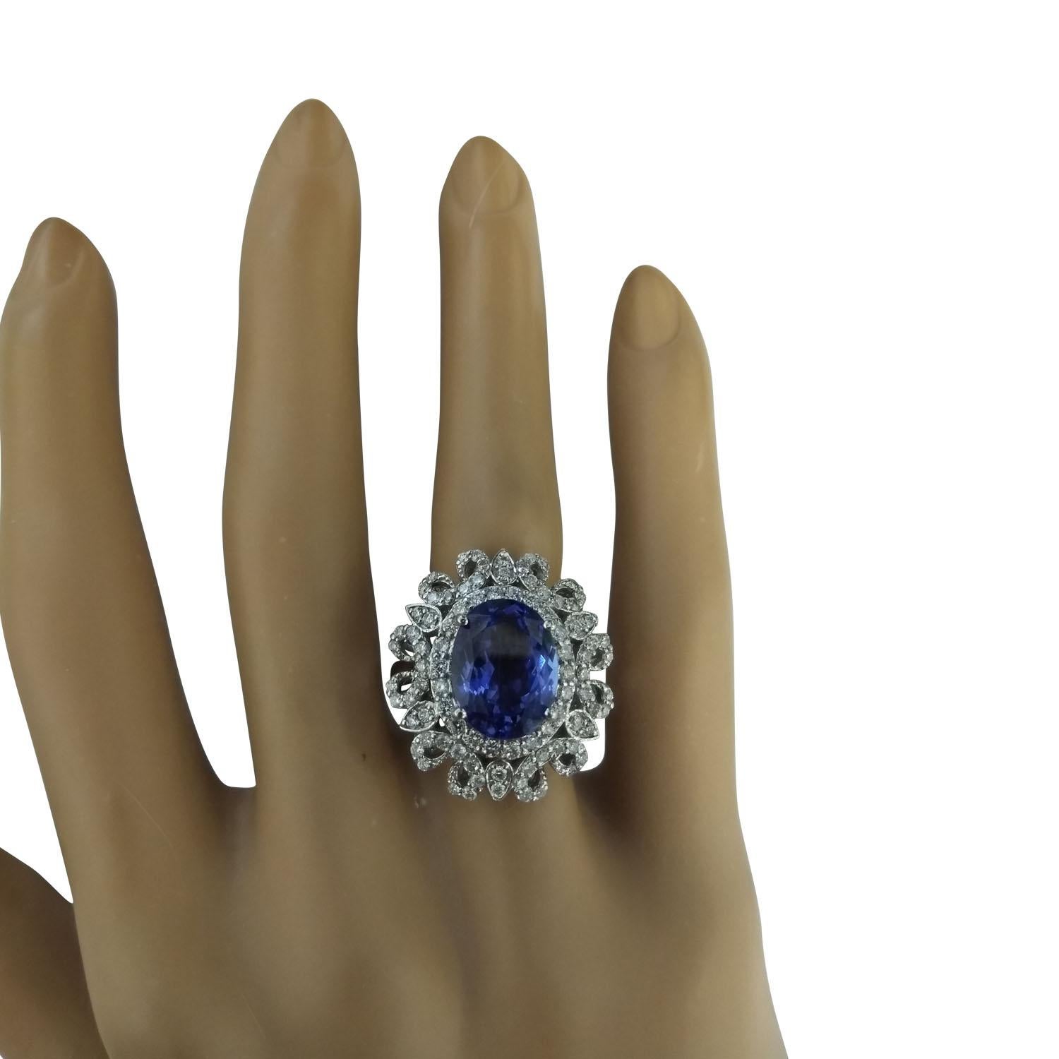 Natural Tanzanite Diamond Ring In 14 Karat White Gold For Sale 1