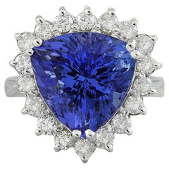 Bague en or blanc 14 carats avec tanzanite naturelle et diamants 