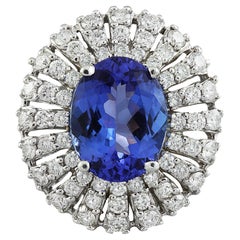 Bague en or blanc 14 carats avec tanzanite naturelle et diamants 